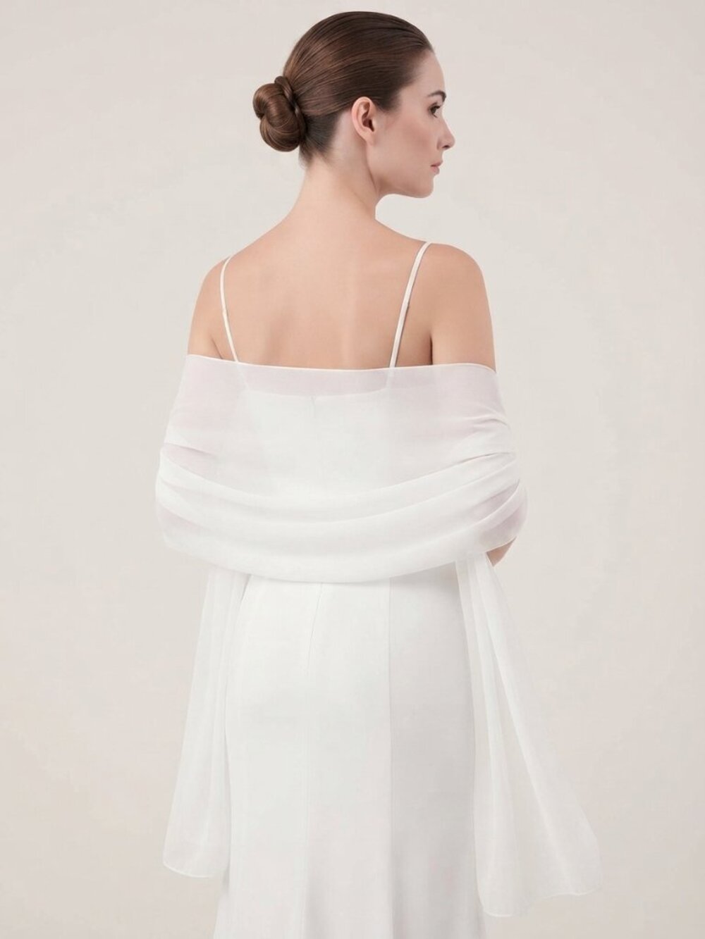 Chiffon Shawl Wrap Elegant White Sheer Scarf for Evening Dresses Wedding Bridal - Picture 4 of 4